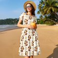 thumbnail image 4 of Gukieu Sloth Yoga Print Women's Short Sleeve Dress, Elastic Waistband A-line with Pockets Summer Dress, Suitable for Daily Leisure, Work, Vacation, 4 of 6