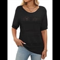 thumbnail image 3 of Suéteres de Corta para Mujer, Suéter de Cuello Redondo de Verano, Tops de Crochet. Negro XL, 3 of 9