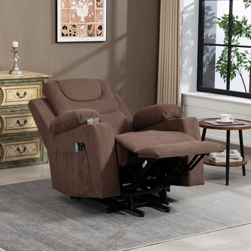 HSUNNS Power Lift Recliner Chair for Elderly, Oversized Lift Chair with Heat & Massage, 350 lb Capacity Electric Recliner with 160° Infinite Position, Side Pocket for Living Room, Brown