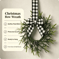 thumbnail image 4 of Small Black White Buffalo Plaid Bow Christmas Wreath, Artificial Norfolk Pine with Pinecone, 10.2 Inch Compact Hanging Decor for Holiday Home & Xmas Party, 4 of 4