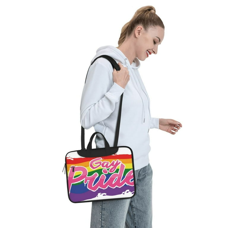 Personalized 15 Inch Laptop Bag With Name - Custom Shoulder Messenger Bag, Rainbow Drip Design