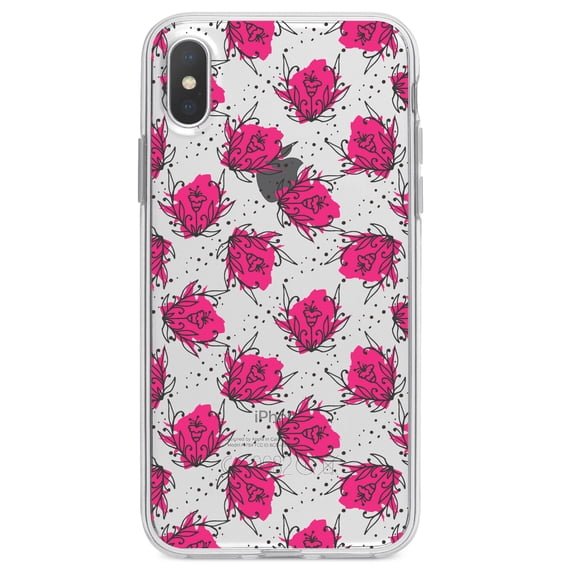 DistinctInk Clear Shockproof Hybrid Case for iPhone X / XS (5.8" Screen) - TPU Bumper Acrylic Back Tempered Glass Screen Protector - Wildflower Pink Graffiti