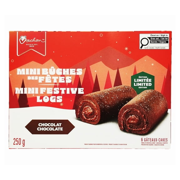 Vachon Chocolate Mini Festive Logs, Sponge Snack Cakes - 250g/8.8 oz