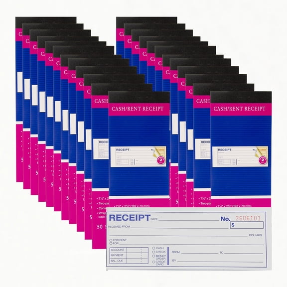 BAZIC Cash Money Rent Receipt Book, 50 Sets 7 1/2"x2 3/4" 2-Part Carbonless, 24-Packs