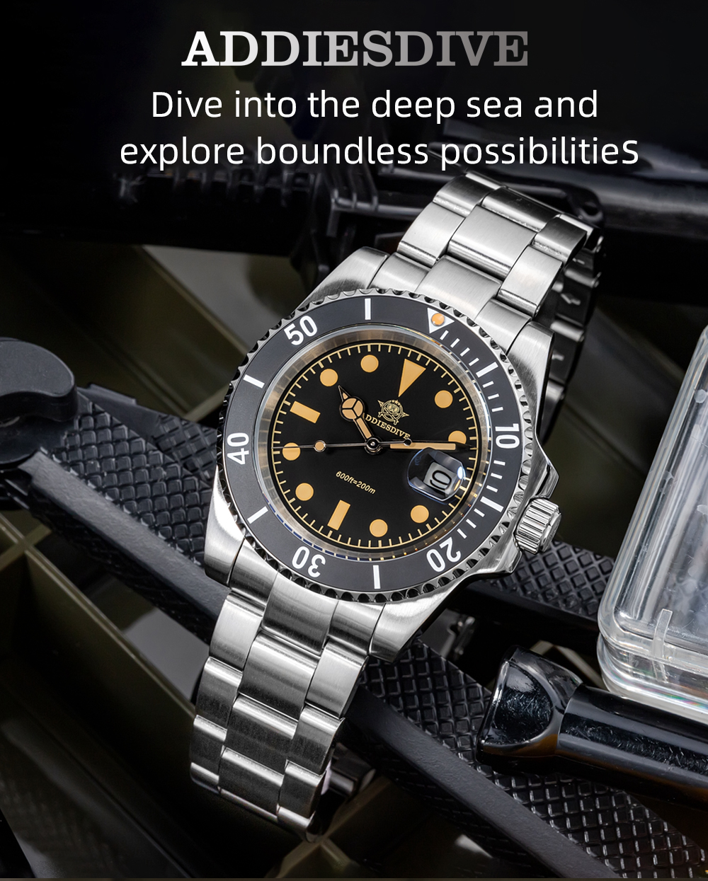 ADDIESDIVE Professional Diver Watch for Men 200M Waterproof, Ceramic Bezel, Japanese Quartz Movement,  Super Luminous Watch for Swimming & Diving