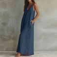 thumbnail image 4 of ClodeEU Women's Linen Blend Spaghetti Strap Sleeveless V Neck Button Down Maxi Dress,Casual Loose Dress with Pockets Navy,Women's Plus M, 4 of 4
