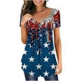thumbnail image 2 of lcziwo Patriotic Shirts for Women V Neck Short Sleeve Button Up Tops 4th of July Graphic Print T Shirt Casual Trendy Summer 2025 Tunic Tees Dark Blue,L, 2 of 5