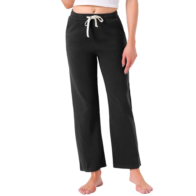 Pantalones de lounge para mujeres INSPIRE CHIC de algodón, rectos, con cintura elástica, cordón y bolsillo, pijama deportivo para dormir, ropa de noche, color negro