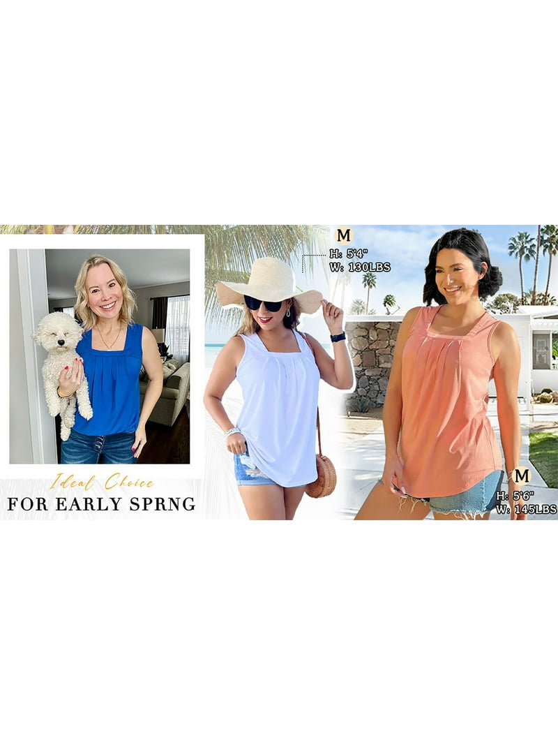 Fantaslook Flowy Tank Tops, Pleated Square Neck Sleeveless Summer