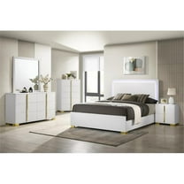 Coaster 4-Piece Contemporary Wood Queen Bedroom Set in White/Gold