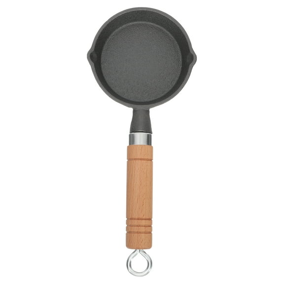 CTIRCHIU Ergonomic Handle Mini Egg Frying Pan Non Stick Round Wooden Iron Easy Clean