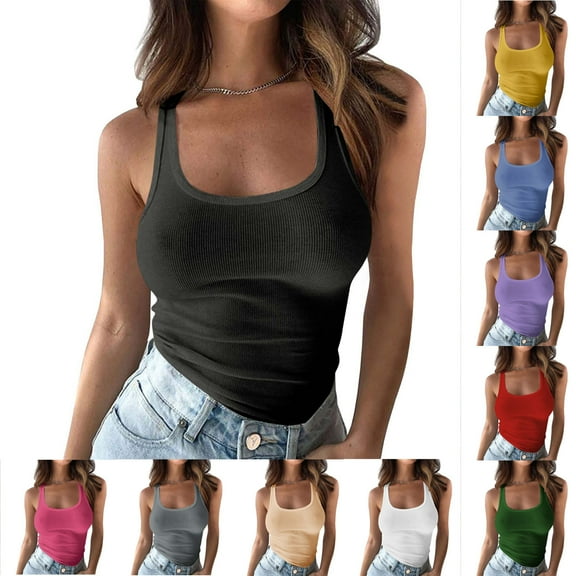 Jsaierl Women's Ribbed Tank Tops Plus Size Soft Stretch Cotton Cami Slim Fit Solid Color Layering Casual Undershirts S-5XL