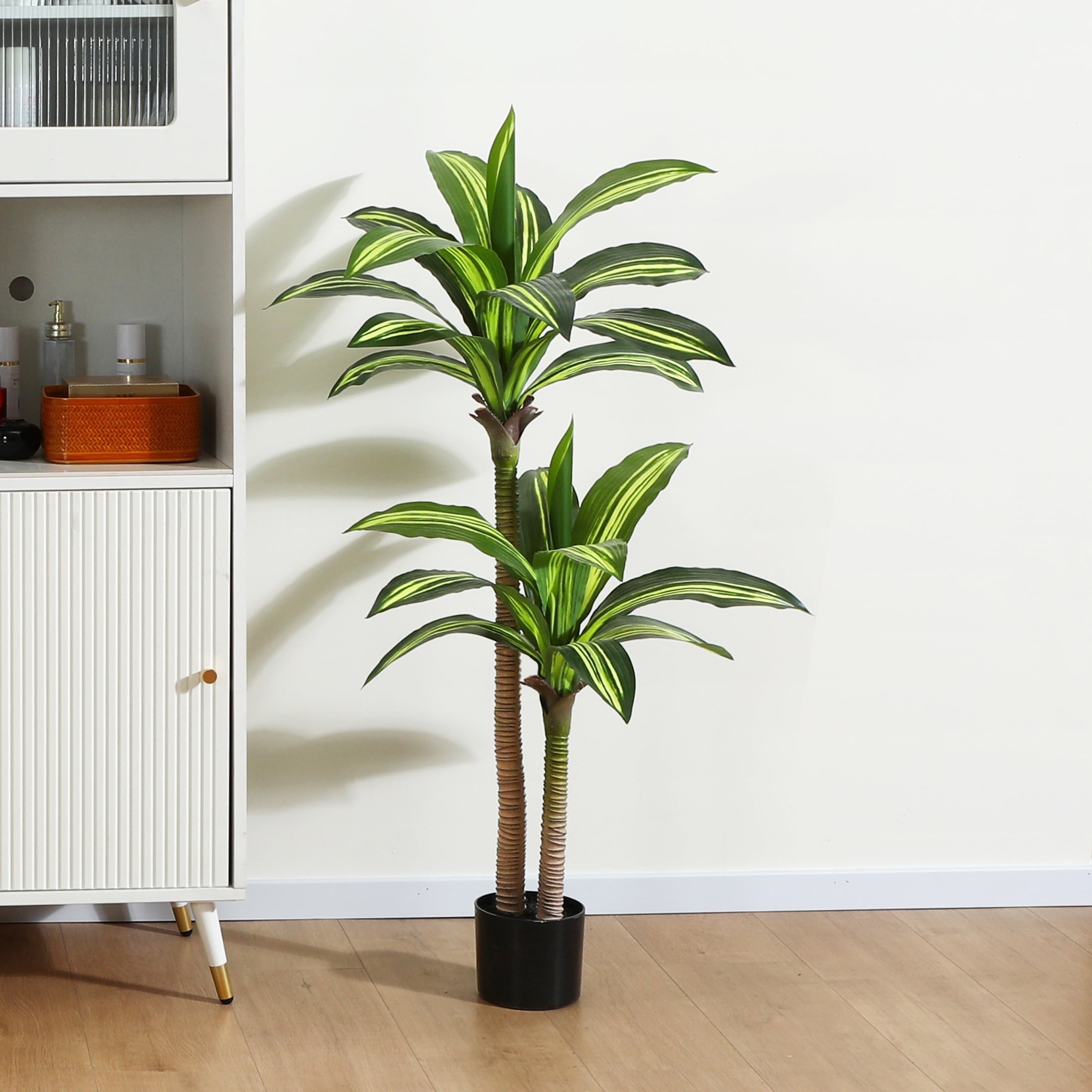 DR.Planzen Artificial Plants, 4ft Fake Dracaena Tree in Black Plastic Pot, Faux Plants Indoor Outdoor Decor, Silk Plants for Home Decor Office Porch Patio Perfect Housewarming Gift