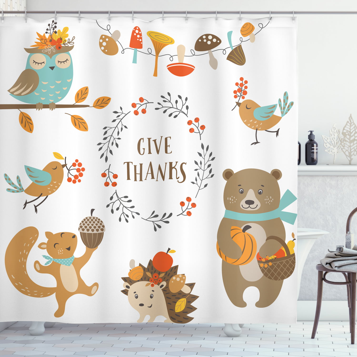 Bathroom Waterproof Fabric Shower Curtain Extra Long Set Thanksgiving Day Turkey 