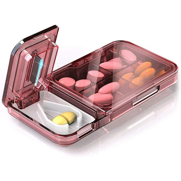 Pill Box Organizer With Medicine Cutter - 4 Compartment Tablet Box Supplement With Large Capacity, Medicines And Vitamin Travel Medication Carrying Bag - Pill Dispenser Medication Box (Color: Red)