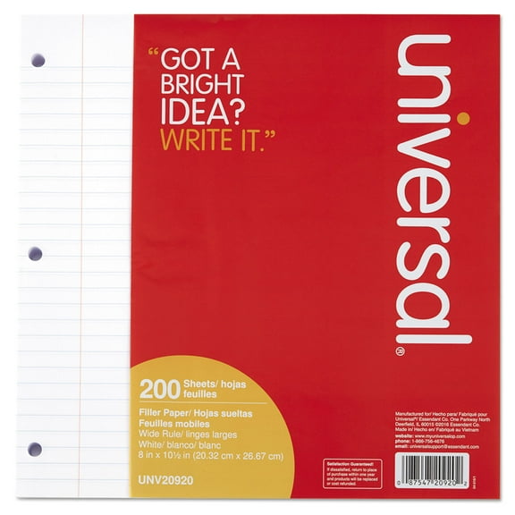 Filler Paper, 3-Hole, 8 X 10.5, Wide/legal Rule, 200/pack | Bundle of 5 Packs