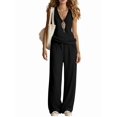 thumbnail image 4 of Two Piece Set for Women Summer Outfits Vacation Trendy Lounge Sets V Neck Matching Sets Black S, 4 of 6