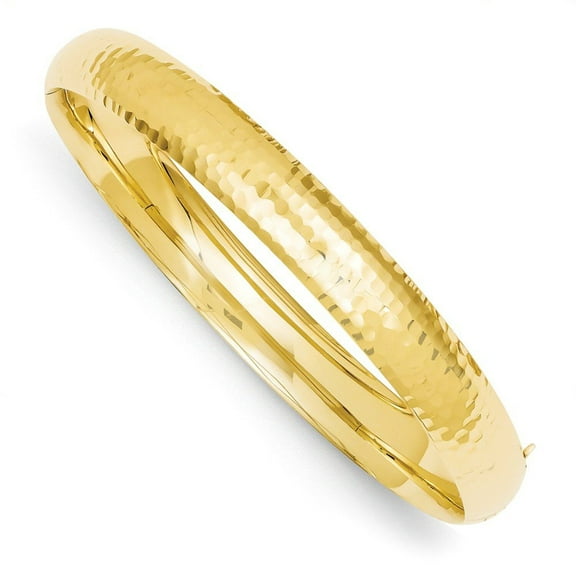 Primal Gold 14 Karat Yellow Gold 5/16 Hammered Fancy Hinged Bangle Bracelet