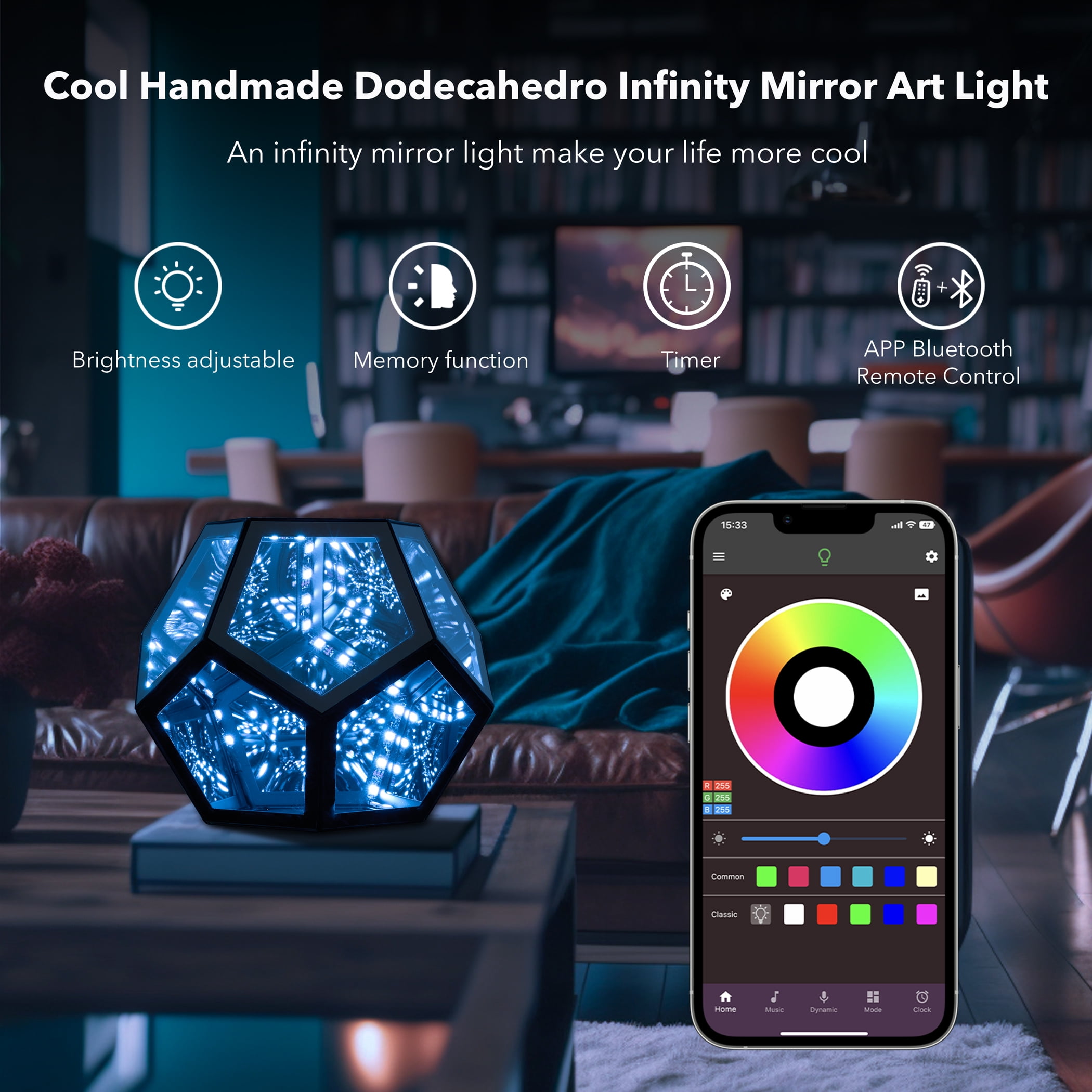 Lamp Depot Infinity Dodecahedron Color-Changing Table Lamp LED Art Mood Lamp Desktop Night Light Christmas Gift w/ Remote and APP Control