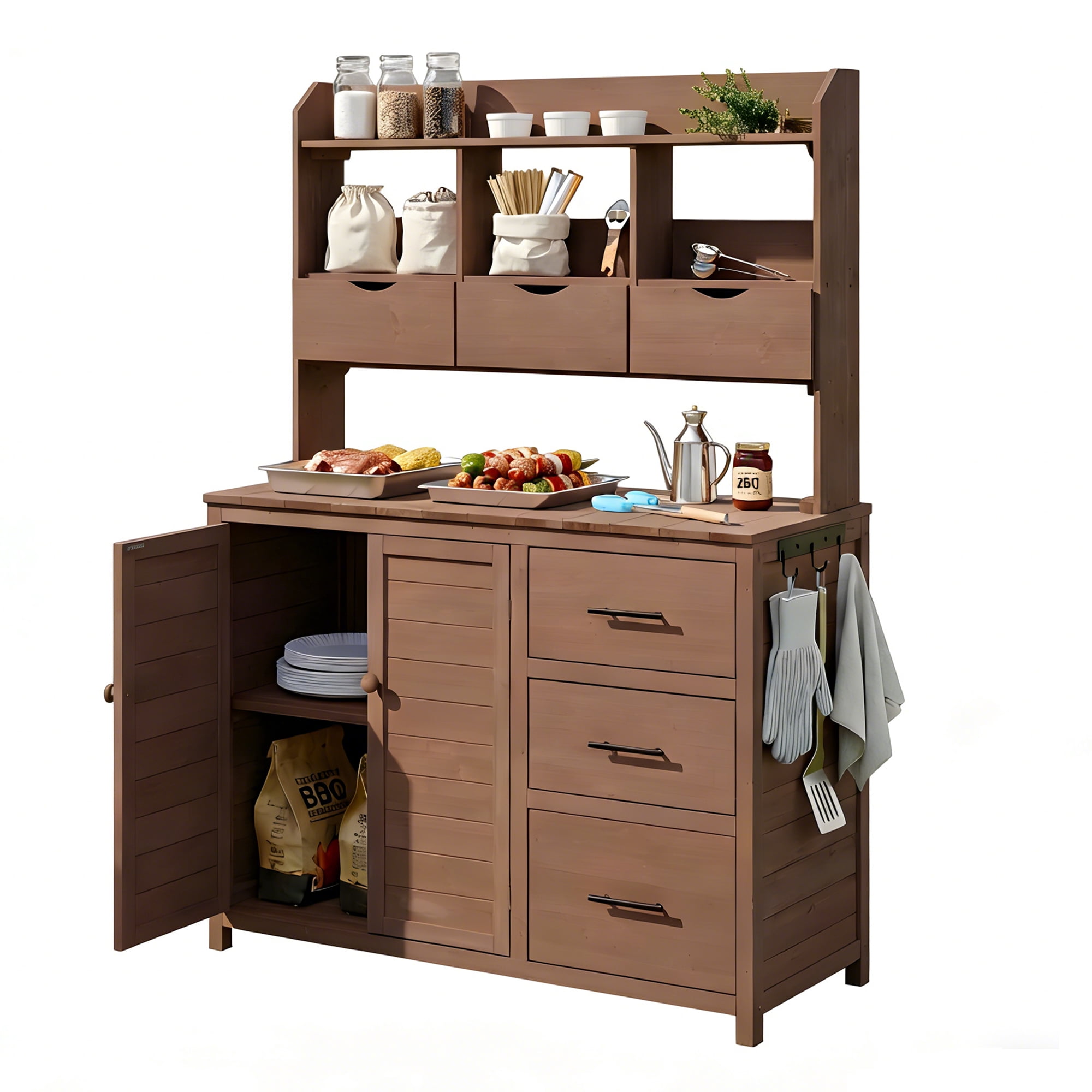 Freestanding Garden Workstation, 44.6x19.5 Inch Farmhouse Outdoor Potting Bench, Brown