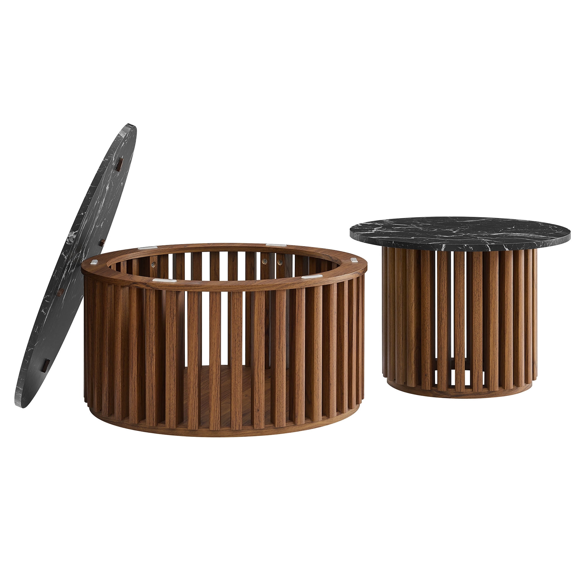 Coffee Sofa Side End Table, round, Black, Faux Marble, Wood, Living Room Lounge Cafe Lobby Hospitality Restaurant, Modern Contemporary, HB37996