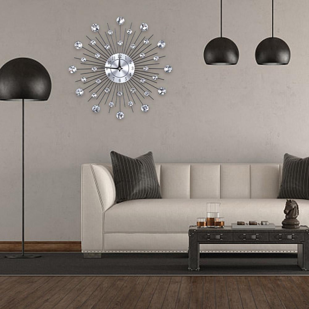 Fugacal 13” Quartz Flower-Shaped Metallic Silver Wall Clock with Sparkling Bling