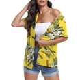 thumbnail image 3 of Aiyino Women's Hawaiian Floral Shirts Short Sleeve Button Down Shirts Soft Cool Floral Tropical Holiday Beach Shirts V Neck Summer Beach Tops T-Shirt,L White Flower Yellow, 3 of 9
