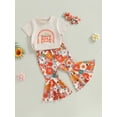 thumbnail image 2 of Kids Girls Pants Suit, Casual Street Party Short Sleeves Letters Shirt + Floral Bell-Bottoms Pants + Head Band, Cotton Blend, 2 of 7