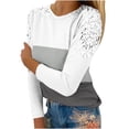 thumbnail image 1 of Annhoo Hauts d'Automne pour Femmes Élégants Patchwork en Dentelle Manches Longues Col Rond T-Shirts Slim Décontractés à Blocs de Couleur, 1 of 5