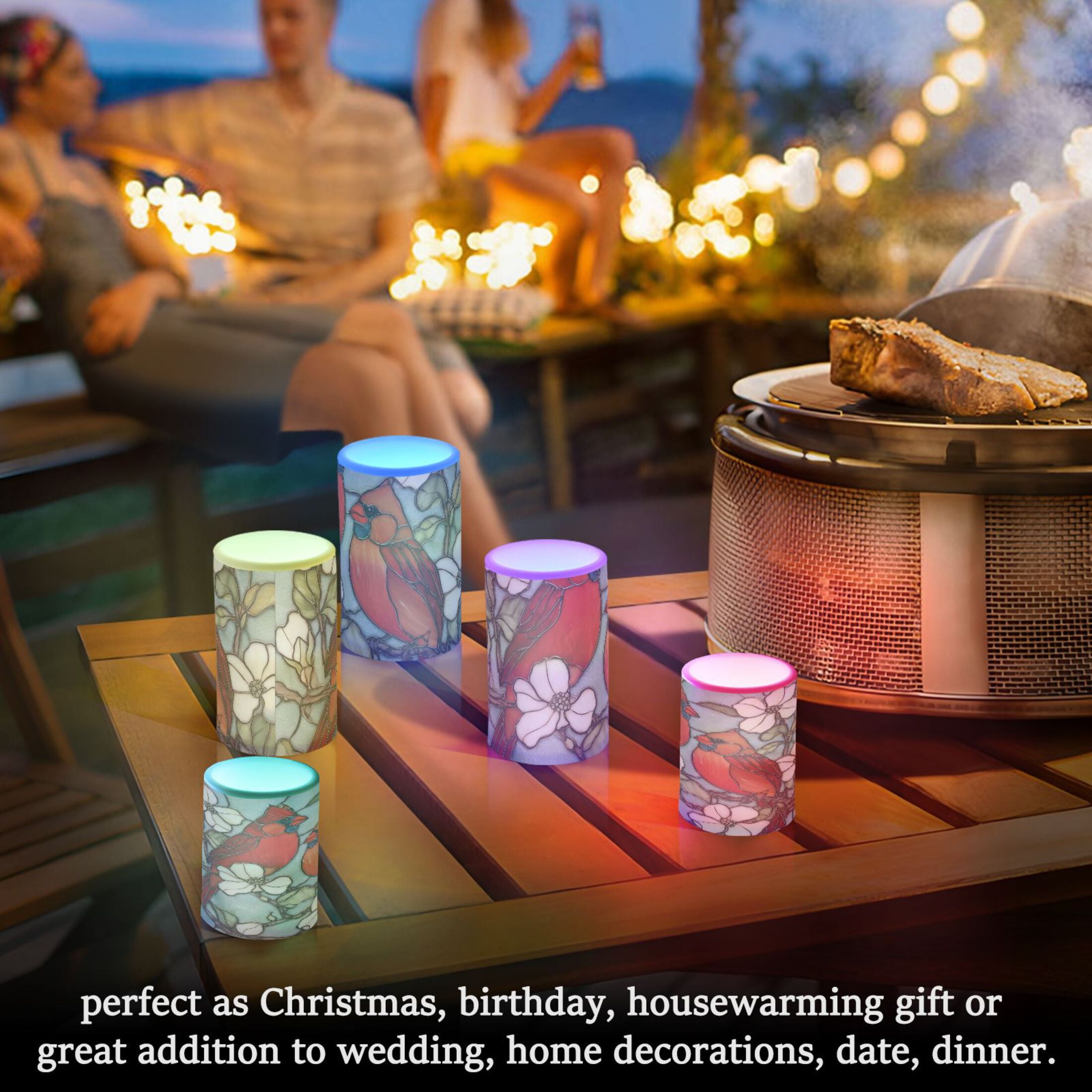 Two Cardinals Perched on A Dogwood Flower Flickering Flameless Candles Battery Operated with Remote Timer LED Pillar Candles Set of 2