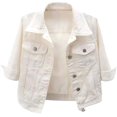 thumbnail image 1 of loveimgs Veste en Jean Courte Décontractée pour Femmes à Manches 3/4 avec Boutons Veste Courte de Moto, 1 of 4