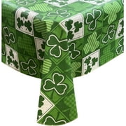 Serafina Home St. Patrick's Day Irish Vinyl Flannel Backed Tablecloth for Dining Room Kitchen Table Decor: St. Pat's Lucky Shamrock Clovers Green White Yellow Gold 52" x 70"