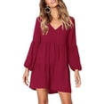 thumbnail image 5 of WNEGSTG Women's Babydoll Dresses Casual V-Neck Flutter Long Sleeve Dress Dating Party Mini Dress Red, 5 of 7