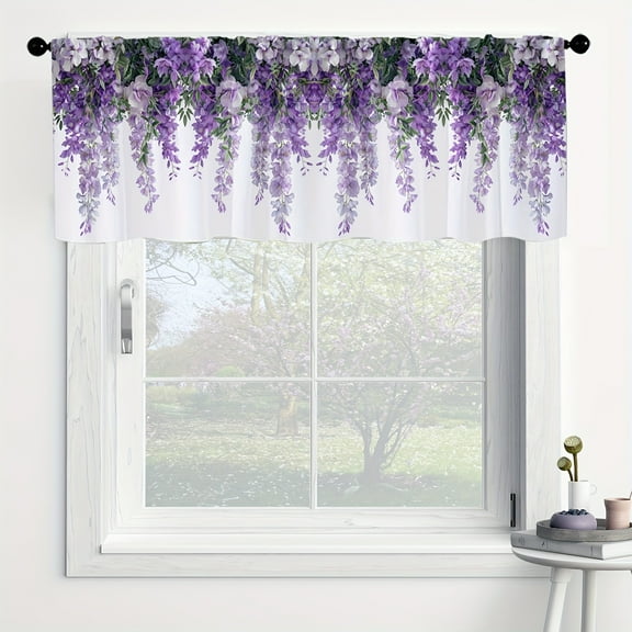 JOOCAR Road Pocket Polyester Window Valance Curtain with Purple Wisteria Design for Indoor Living Room Bedroom Kitchen Decoration 54x18 inch