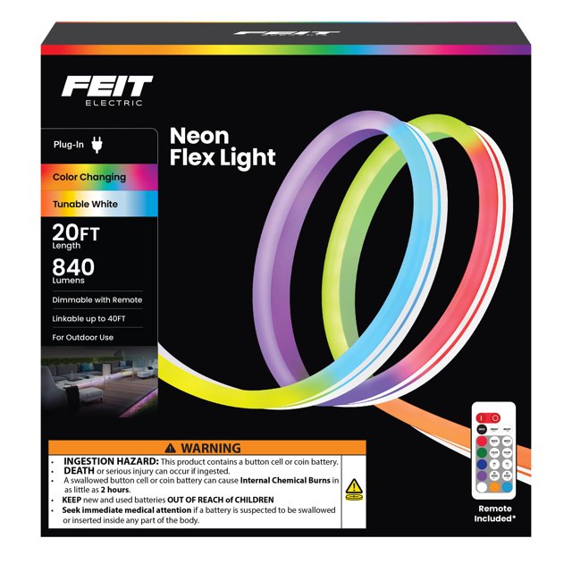 Luz de neón flexible para exteriores Feit Electric, 6 m, color blanco ajustable