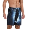 thumbnail image 2 of Balery Night Scene of Wolves Pantalones cortos de pijama de punto de algodón para hombre con cinturilla y bolsillos-Medium, 2 of 6