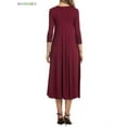 thumbnail image 5 of BadPiggies Women's Plus 3/4 Sleeve A-line Midi Long Dress Round Neck Loose Fit Casual Flare Dress (L, Red), 5 of 8