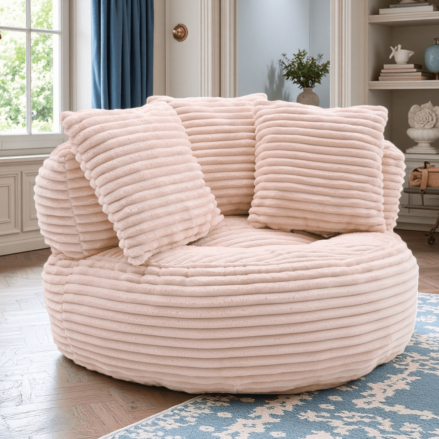 Big Lazy Sofa Chair for Adults and Kids, Corduroy Oversized Bean Bag Couch with Filling, Soft High Back Floor Lounge Sofa for Living Room, Bedroom, Gaming Corner