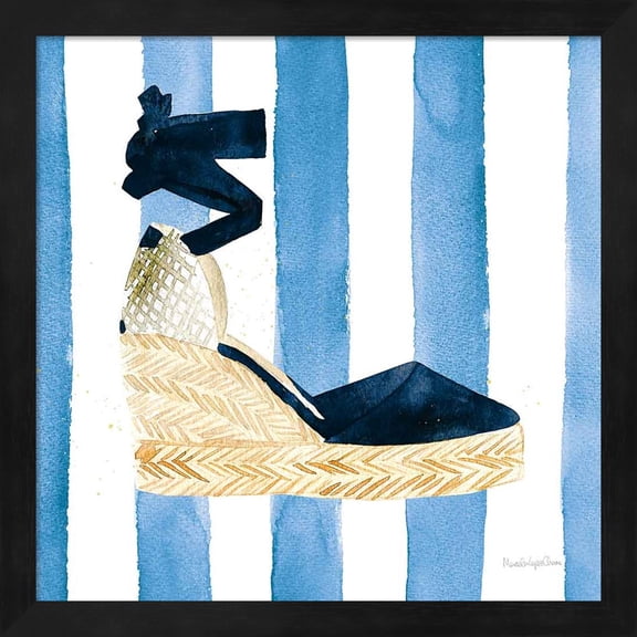 Great Art Now Beach Glam VI Navy on Stripes by Mercedes Lopez Charro, Framed Wall Art, 13.25W x 13.25H