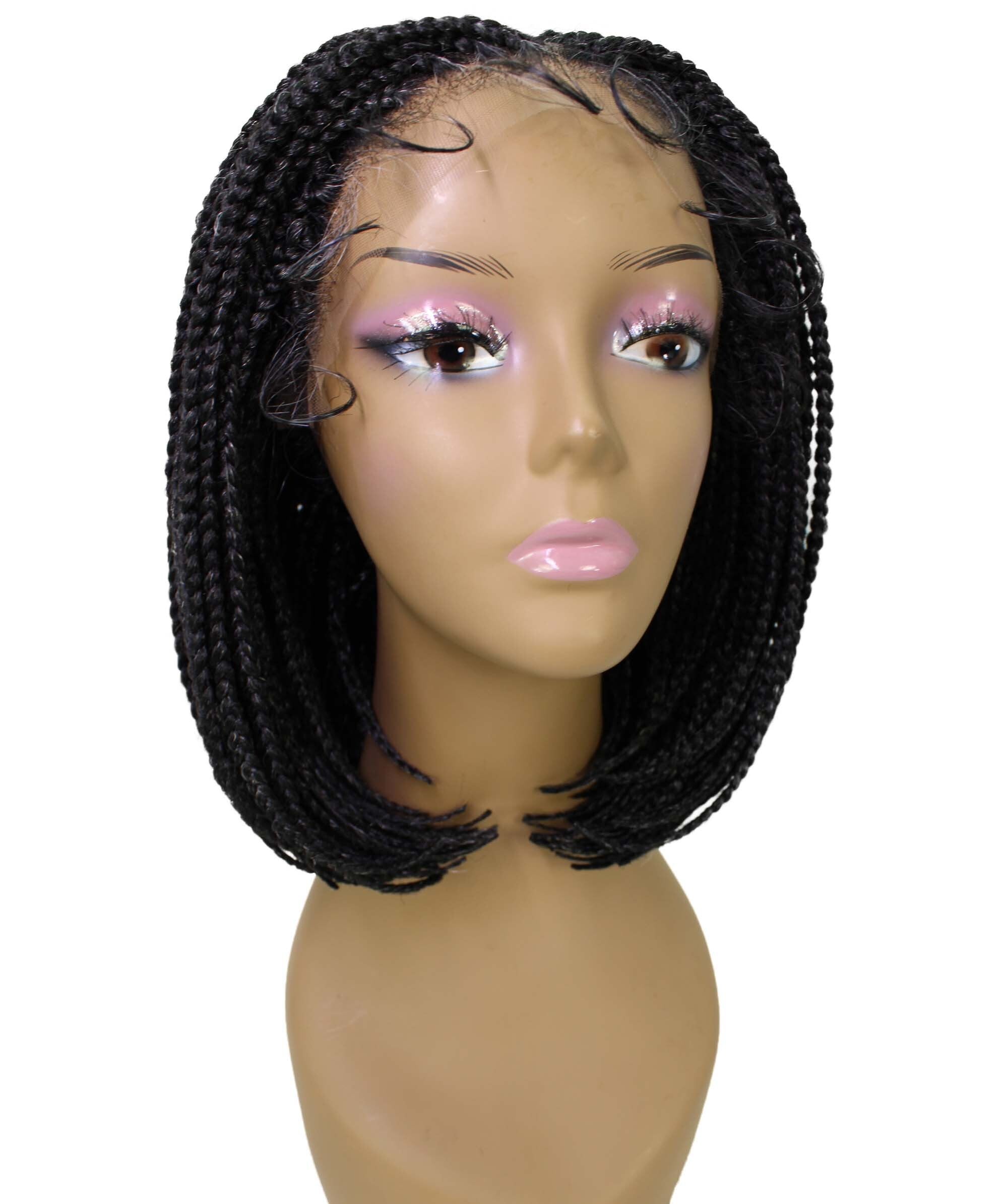 LUXLUXE Tiara Straight Braided Wig, 12 in Long 4X4, Salt and Pepper Grey