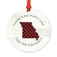 thumbnail image 1 of US State Round Metal Christmas Ornament, Red Plaid on Light Rustic Wood, Missouri, Includes Ribbon and Gift Bag, 1 of 2