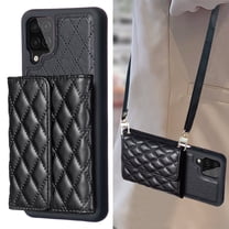 ELEHOLD for Samsung Galaxy A12 Case Wallet with Credit Card Holder Crossbody Lanyard, Soft PU Leather Magnetic Flip Folio Purse Case, Black