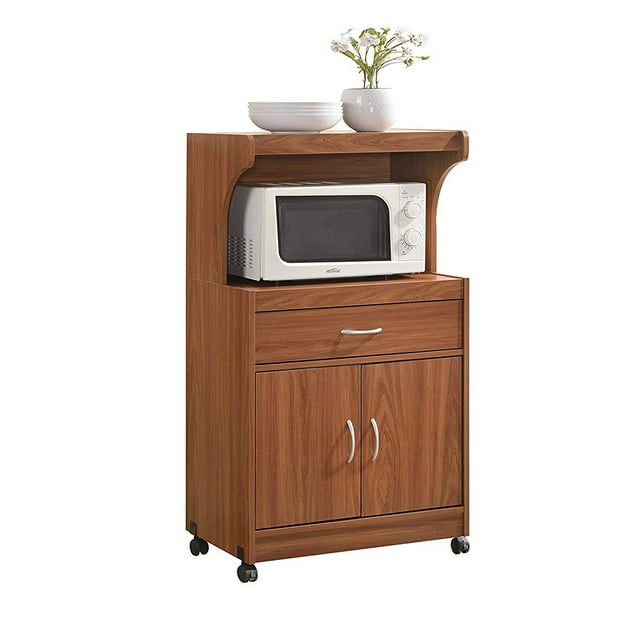 Hodedah Chariot de Rangement pour Micro-Ondes de Cuisine et Salle à Manger avec Roues, Cerisier