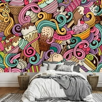 wall26 - Cartoon Hand-Drawn Ice Cream Doodles Seamless Pattern - Removable Wall Mural | Self-Adhesive Large Wallpaper - 66x96 inches