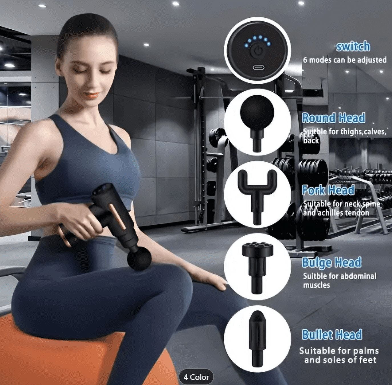 Black Fascia Massage Gun Deep Tissue Have one to sell? Sell now Massage Gun Massager Fascia Muscle Deep Tissue Body Neck Back Pain 4 Heads
