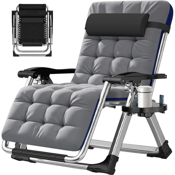 lilypelle Chaise Zéro Gravité, Chaises Longues Pliantes d'Extérieur de Qualité Supérieure pour Pelouse, Chaises de Patio Inclinables Robustes et Réglables avec Coussin Amovible, Appuie-Tête et Plateau
