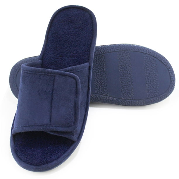 Silenciosas Terciopelo para Hombre Primavera Y Verano Punta Abierta Piso Transpirable Suela Suave Parte Inferior Tela Prensada TPR Silenciosa Lavable A Máquina (Azul Marino S)