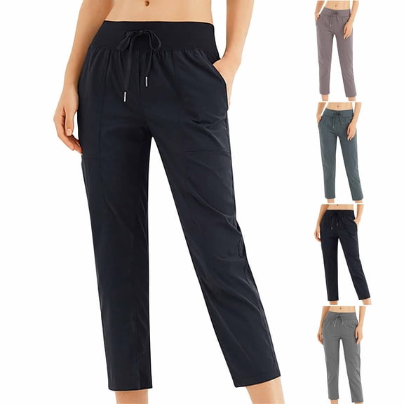 AGWOLF Womens Casual 7/8 Yoga Pants Lightweight Drawstring High Waist Capris Outdoor Running Athletic Track Trousers Travel Lounge Pant with Pockets Purple L