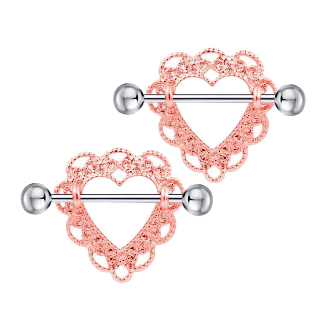 2pcs Sparkle Crystal Multi Heart Circle Nipplerings Shield Nipple Piercing 