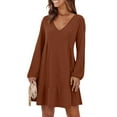 thumbnail image 6 of Einccm Women's Casual A-Line V Neck Long Sleeve Brushed Knit Dress for Spring and Fall Everyday Wear, 6 of 7